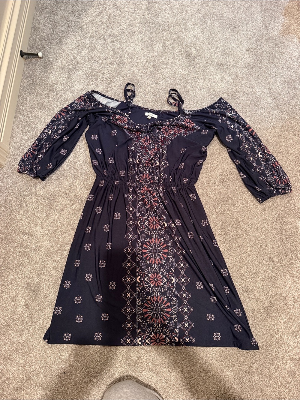 Maurices Navy Cold-Shoulder Boho Floral Dress